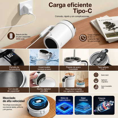 Taza Mezcladora Magnética Recargable USB - Acero Inoxidable
