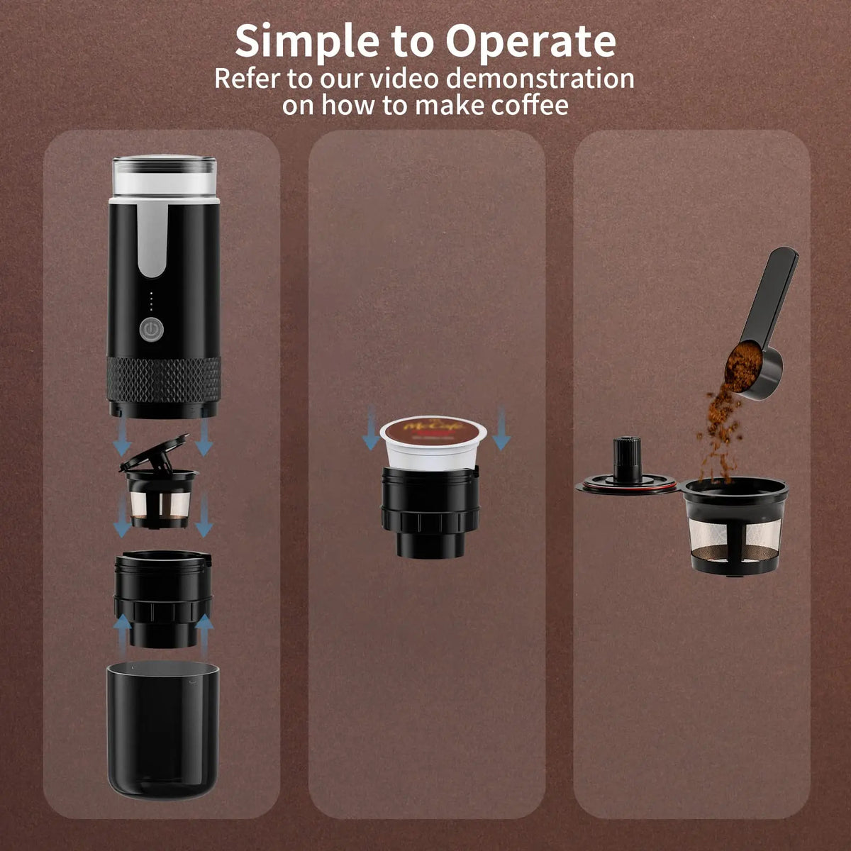 ☕ Cafetera Portátil 3 en 1 | Compatible con Café Molido y Cápsulas K-Cup